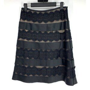 Cache Luxe Skirt Black Tiered Lace Satin A Line